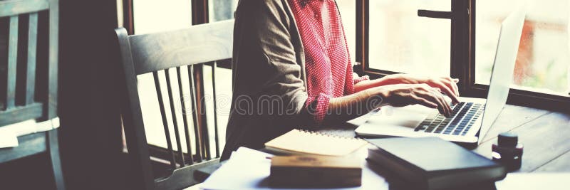 Woman Working Typing Laptop Connection Concept