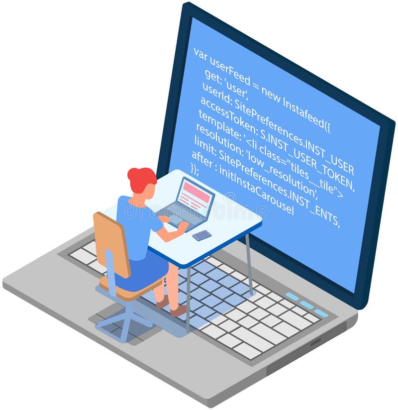 Woman Works with Laptop, Creates Program Code, Programming, Coding ...