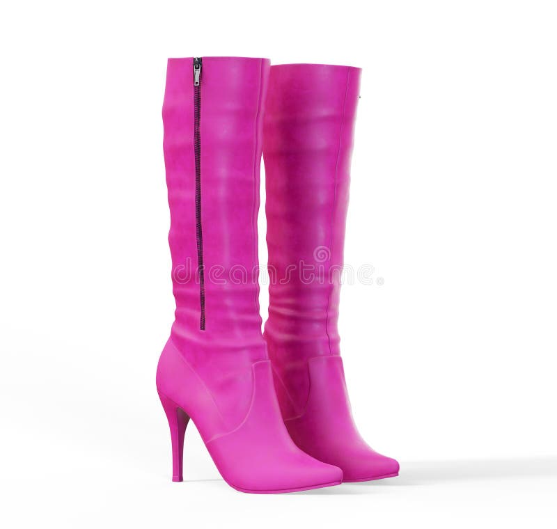 Womans Black Patent Leather Shoes on High Heels, Front View 3d Render