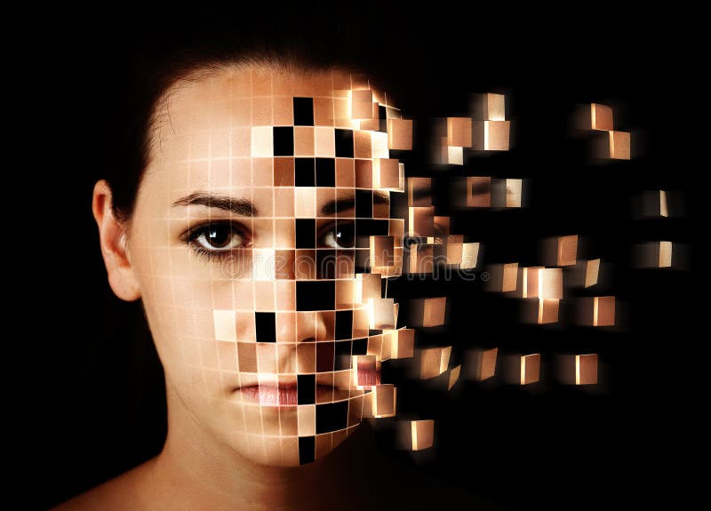 Womans face disintegrating stock photos Womans face disintegrating stock photos