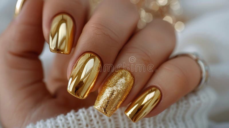 Womans Hand With Gold Glitter Nails