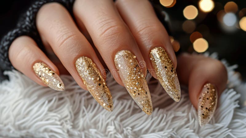 Womans Hand With Gold Glitter Nails