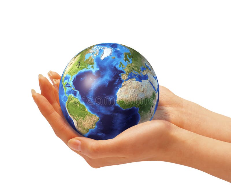 Womans hands holding the Earth globe.