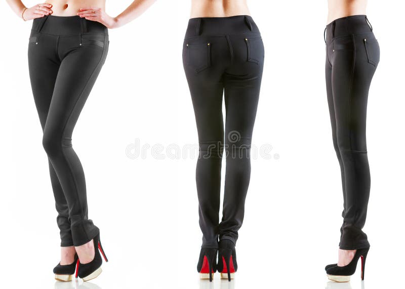 Womans Legs in Different Poses in Dark Skinny Pants Stock Image - Image ...