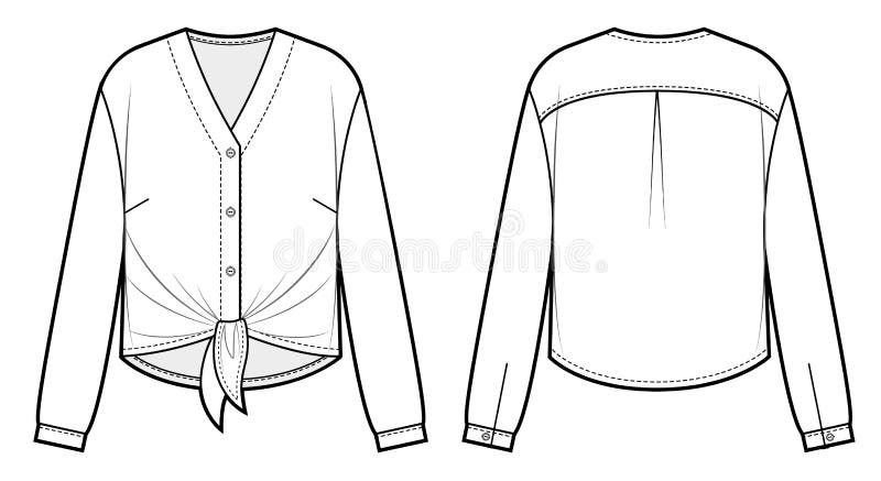 Womans Shirt with Front Ties and V-neck Stock Vector - Illustration of ...