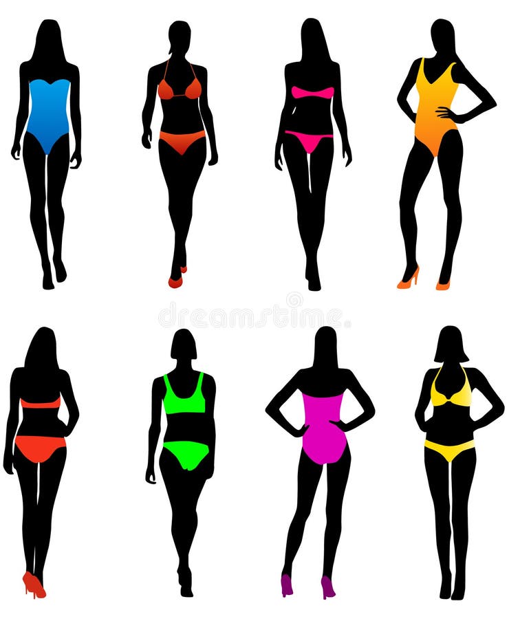 Stylized Silhouettes of Women. Icon Set Stock Vector - Illustration of ...