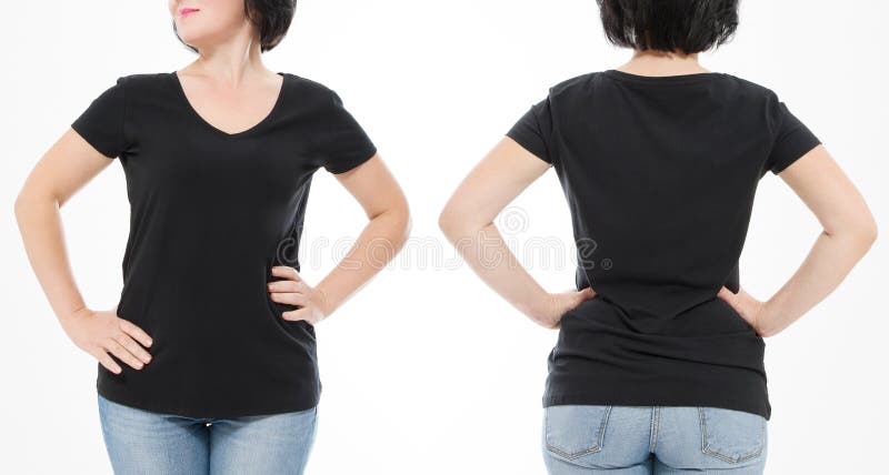 Download Women Black Blank T Shirt, Front View Isolated On White ...