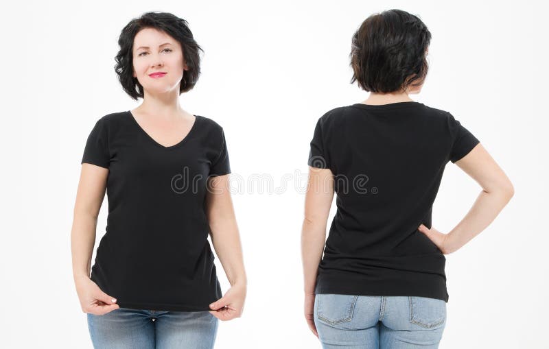 Front 34 Back Views Of Black Tshirt Isolated On White Background