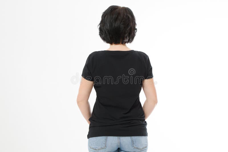 Download Women Black Blank T Shirt, Front And Back Rear View ...