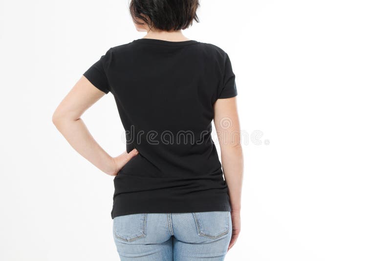 Download Women Black Blank T Shirt, Front And Back Rear View ...