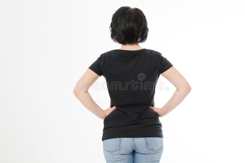Download Women Black Blank T Shirt, Rear Back View Isolated On ...