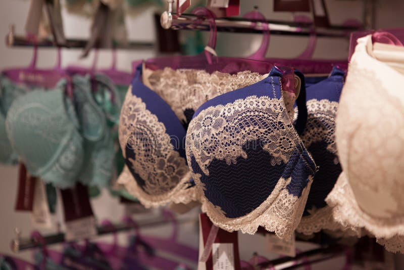 Women`s Bras for Sale in Market. Vareity of Bra Hanging in