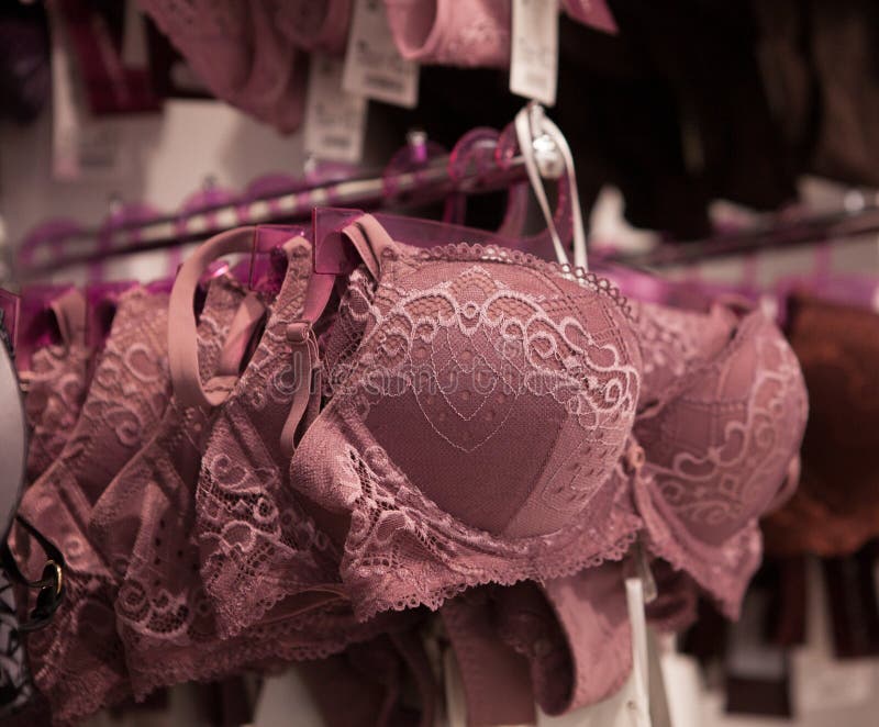 Women Bras Close-up. Many Different Bras Lin Gerie Stock Photo