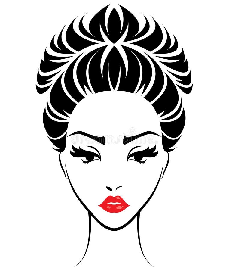 Women bun hair style icon, logo women face on white background