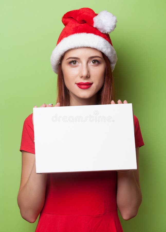 Women in Christmas Hat with Board Stock Image Image of model, cute