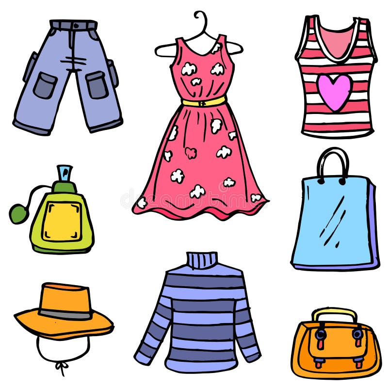 Women Clothes Set of Doodles Stock Vector - Illustration of garment ...