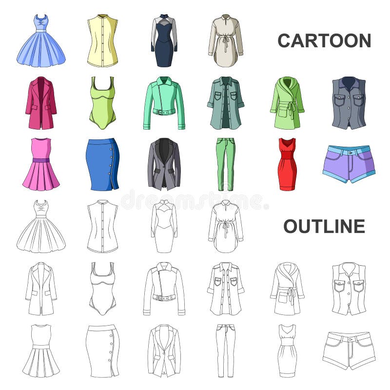 Women Clothing Cartoon Icons in Set Collection for Design.Clothing ...