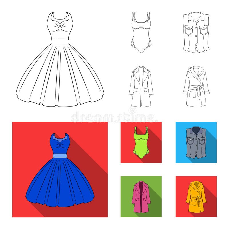 Women Clothing Outline,flat Icons in Set Collection for Design.Clothing ...