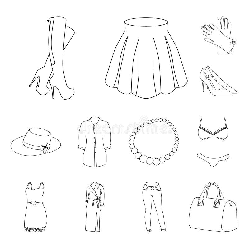 Women Clothing Outline Icons in Set Collection for Design.Clothing ...