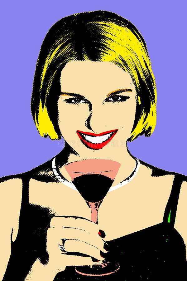 Women with coctail glass in pop-art