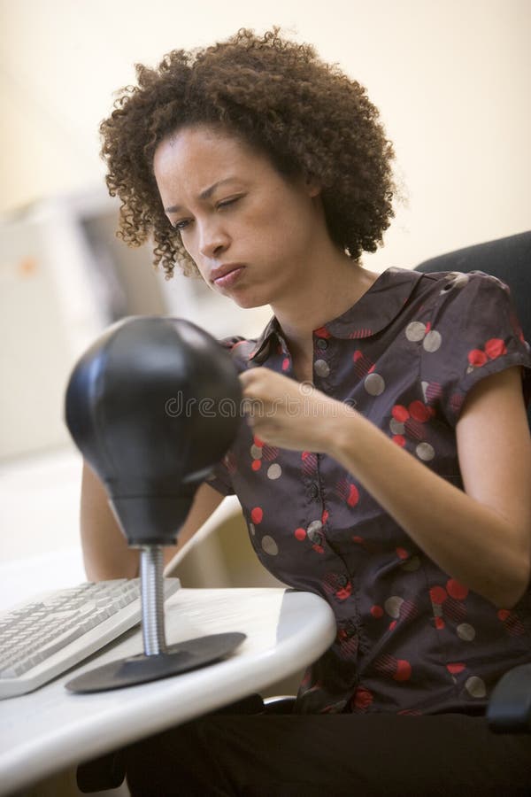 Women By Computer Punching A Punch Bag Stock Photo Image of break