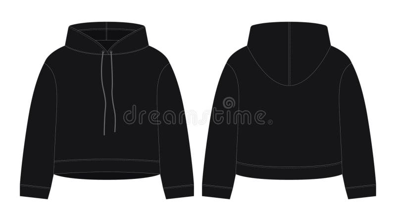 Women Crop Hoodie Technical Sketch. Black Color Stock Vector ...