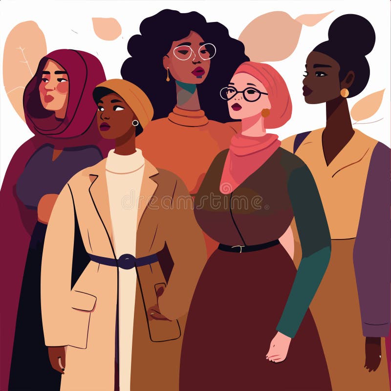 Women of different ethnicities and cultures stand side by side together. Strong and brave