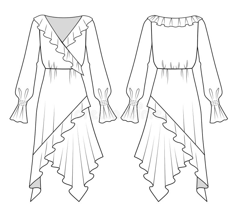 https://thumbs.dreamstime.com/b/women-dress-fashion-flat-sketch-template-technical-drawing-draped-cocktail-girl-cad-front-back-view-white-244929624.jpg