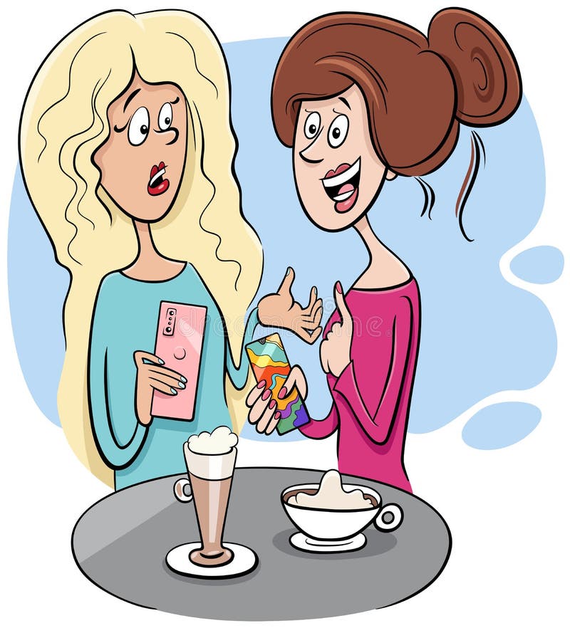 Women Gossip in Cafe Cartoon Illustration Stock Vector - Illustration