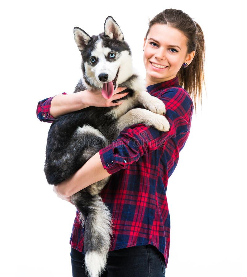 Women with her puppy Husky stock photo. Image of happy - 42363748