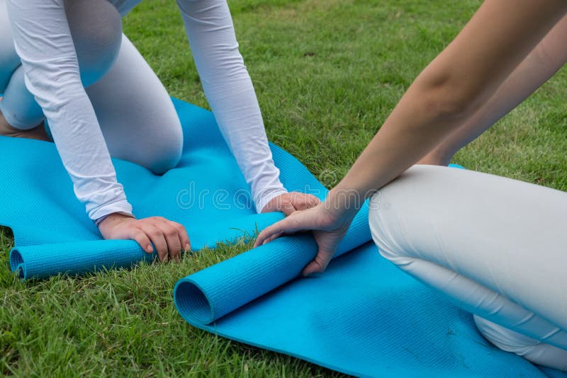 2 Women Keep Yoga Mat after Yoga Class Stock Image Image of
