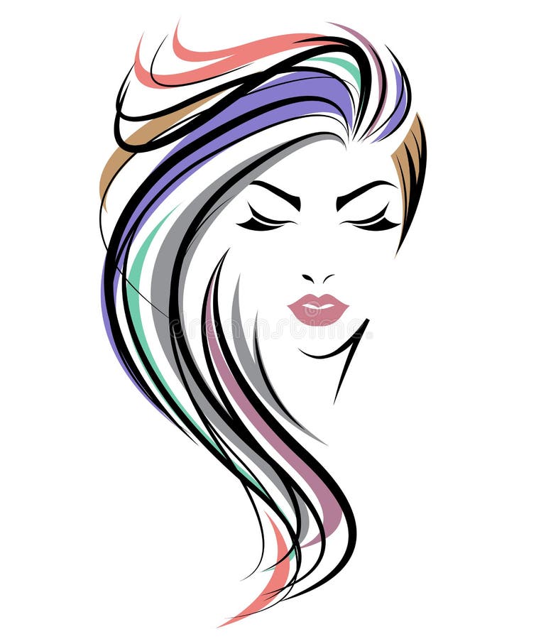 Women long hair style icon, logo women face on white background stock illustration Women long hair style icon, logo women face on white background stock illustration