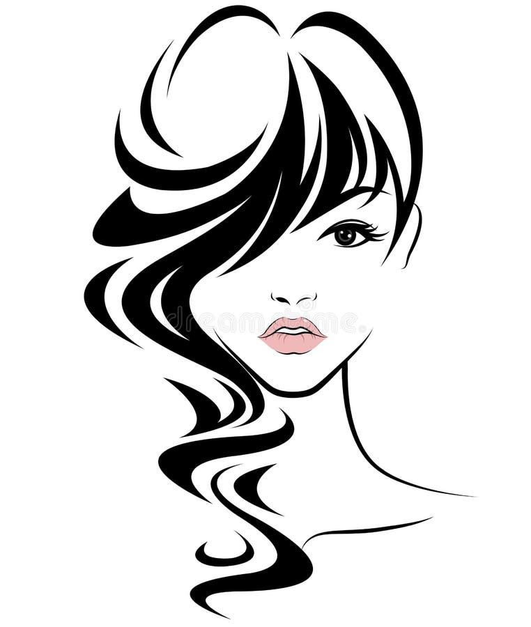 Women long hair style icon, logo women face on white background