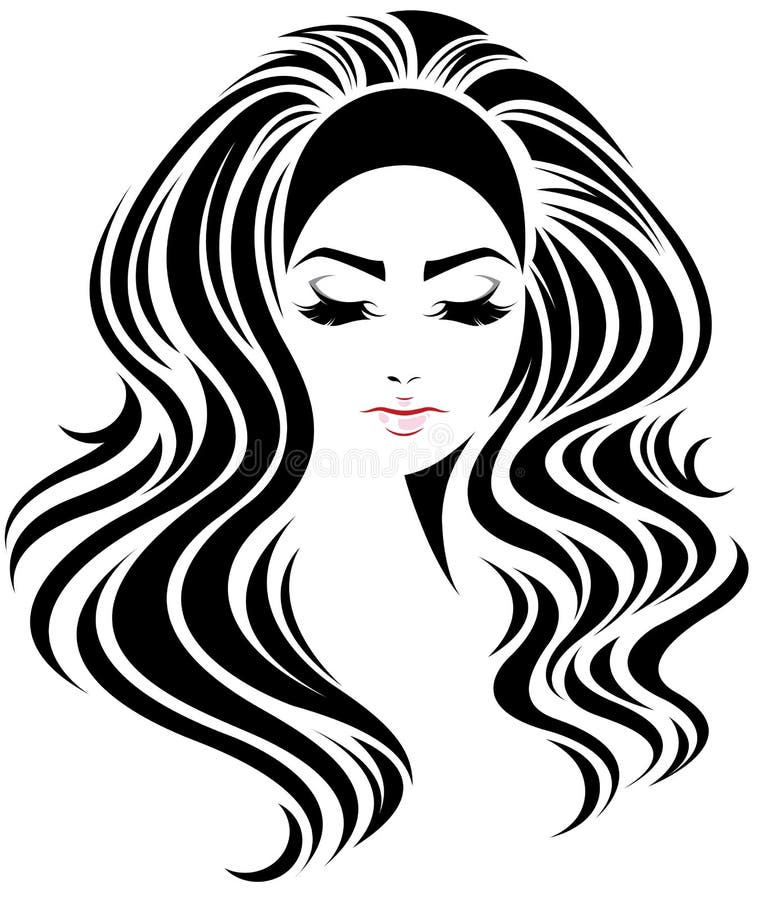 Women long hair style icon, logo women face on white background