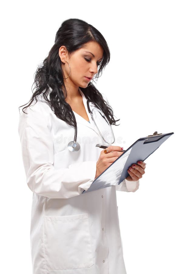 Women medicine doctor with pen and notepad