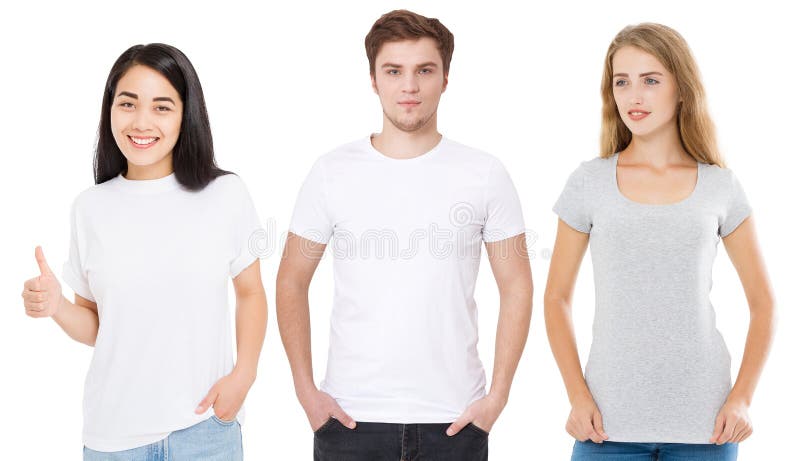 White t-shirt people collage of many men and women wearing blank