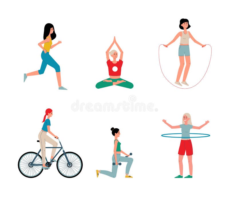 Vector illustration of fitness girls performing sports exercises