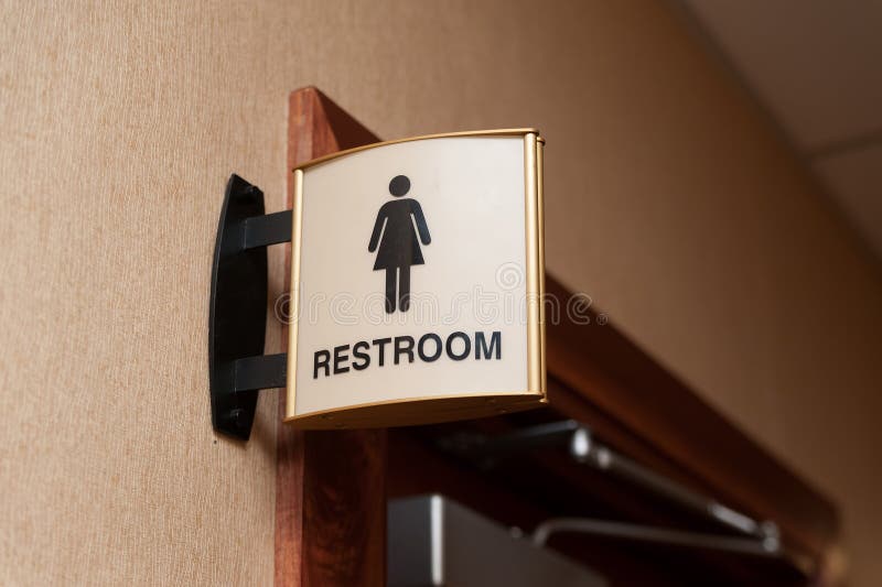 Women Restroom Sign Black on Bathroom Door Stock Photo Image of icon