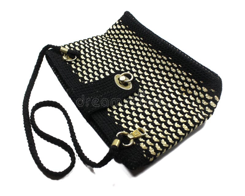 Women S Bag in Black and White with Stich Pattern Stock Image Image