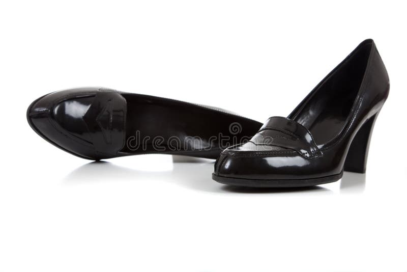 Women S Black Dress Shoes on a White Background Stock Image - Image of ...