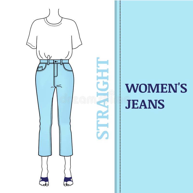 Women`s Blue Jeans with Straight Silhouette, Shortened, High-waisted ...