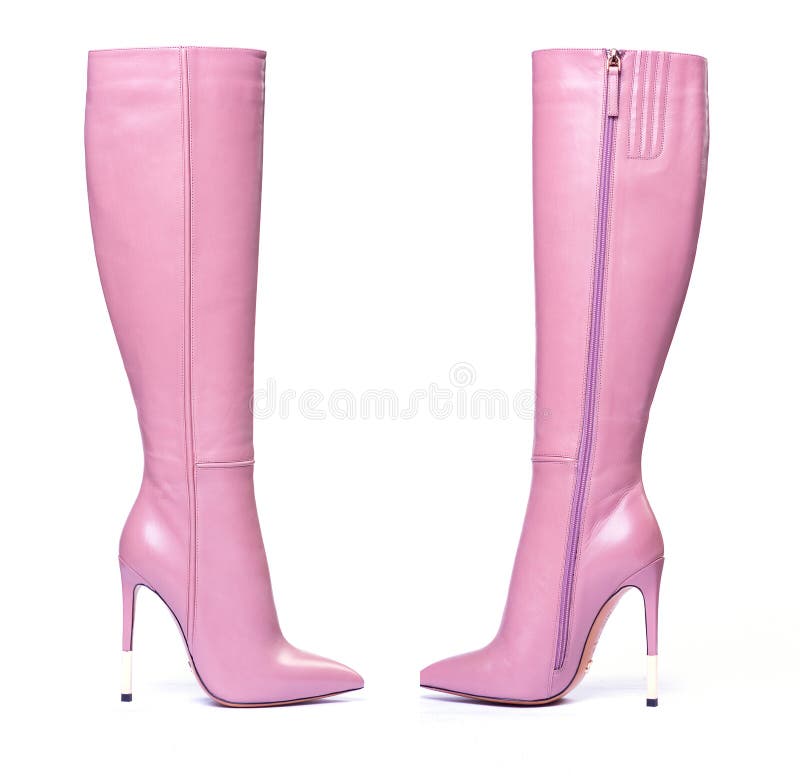 Women`s boots with pink heels