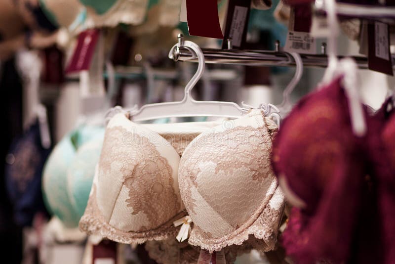 Women`s Bras for Sale in Market. Vareity of Bra Hanging in