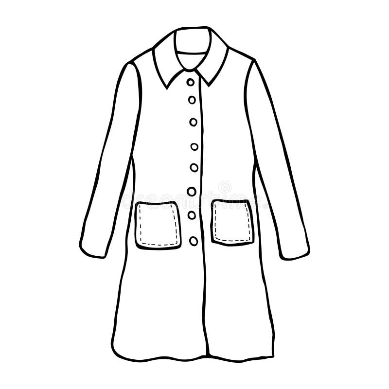 Women`s Coat, Fashion Flat Sketch. Over Coat for Unisex Drawing. Vector ...