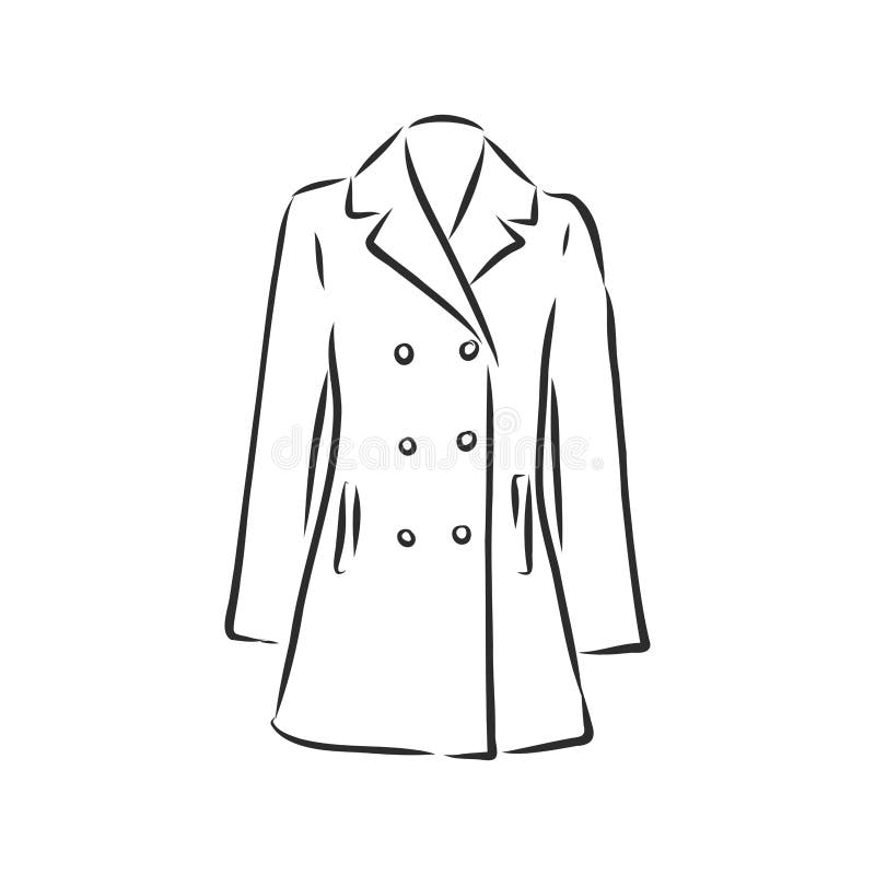 Women`s Coat, Fashion Flat Sketch. Technical Drawing Women`s Coat ...