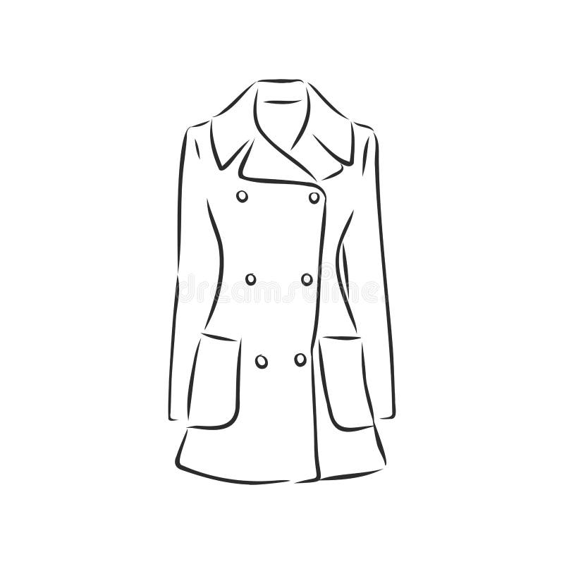 Women`s Coat, Fashion Flat Sketch. Technical Drawing Women`s Coat ...