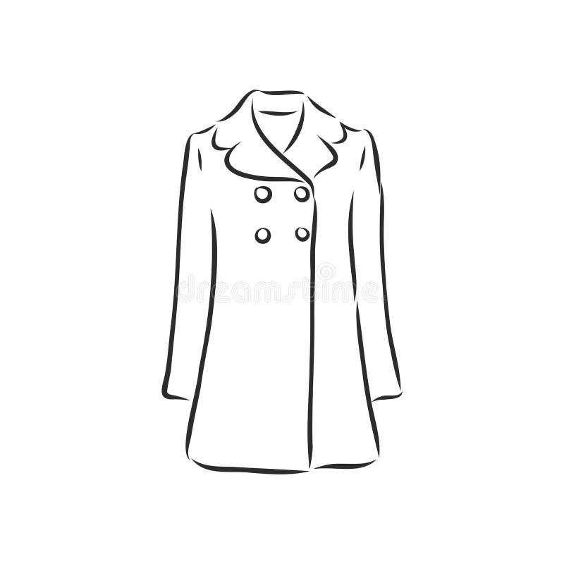 Women`s Coat, Fashion Flat Sketch. Technical Drawing Women`s Coat ...