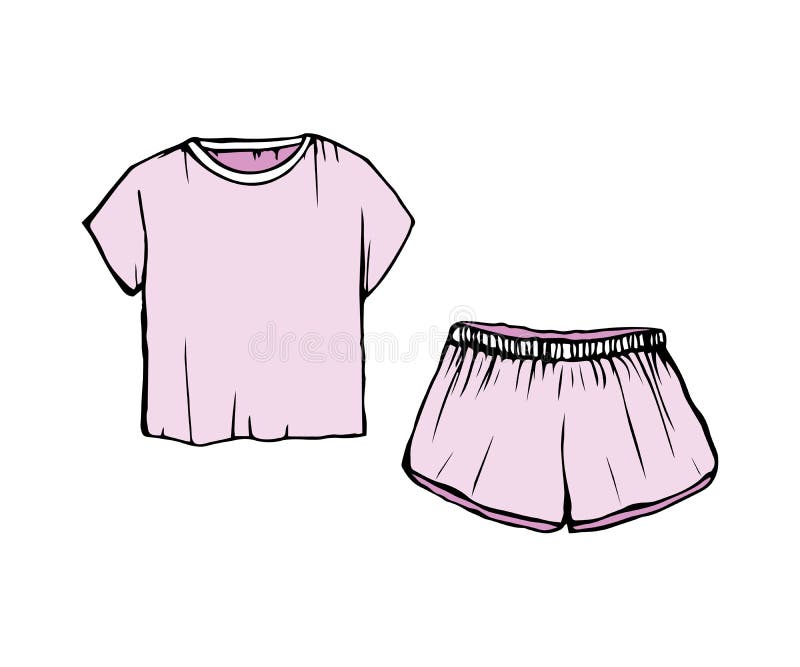 Drawing Pajamas.pink Shorts and T-shirt. Vector Sleepwear Isolated ...