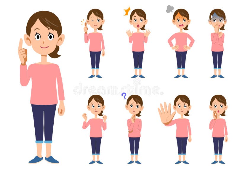 9 women`s gestures and expressions _ whole body