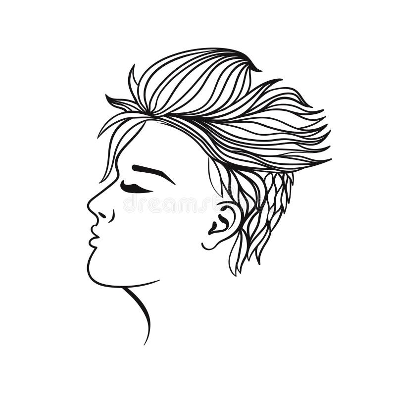 Women S Hairstyle Short Hair. Black Outline on a White Background. Vector  Graphics Stock Illustration - Illustration of painting, hair: 174431384